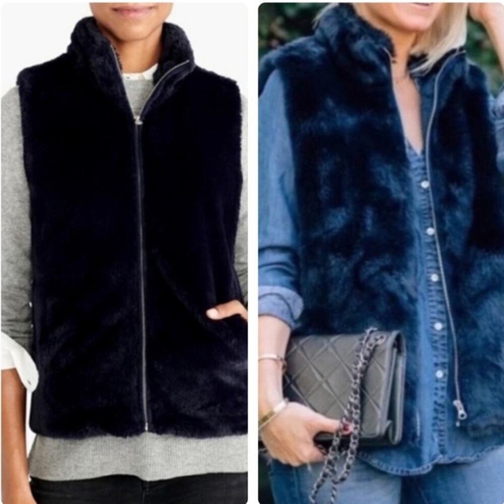 J. Crew Midnight Navy Plush Faux Fur Vest